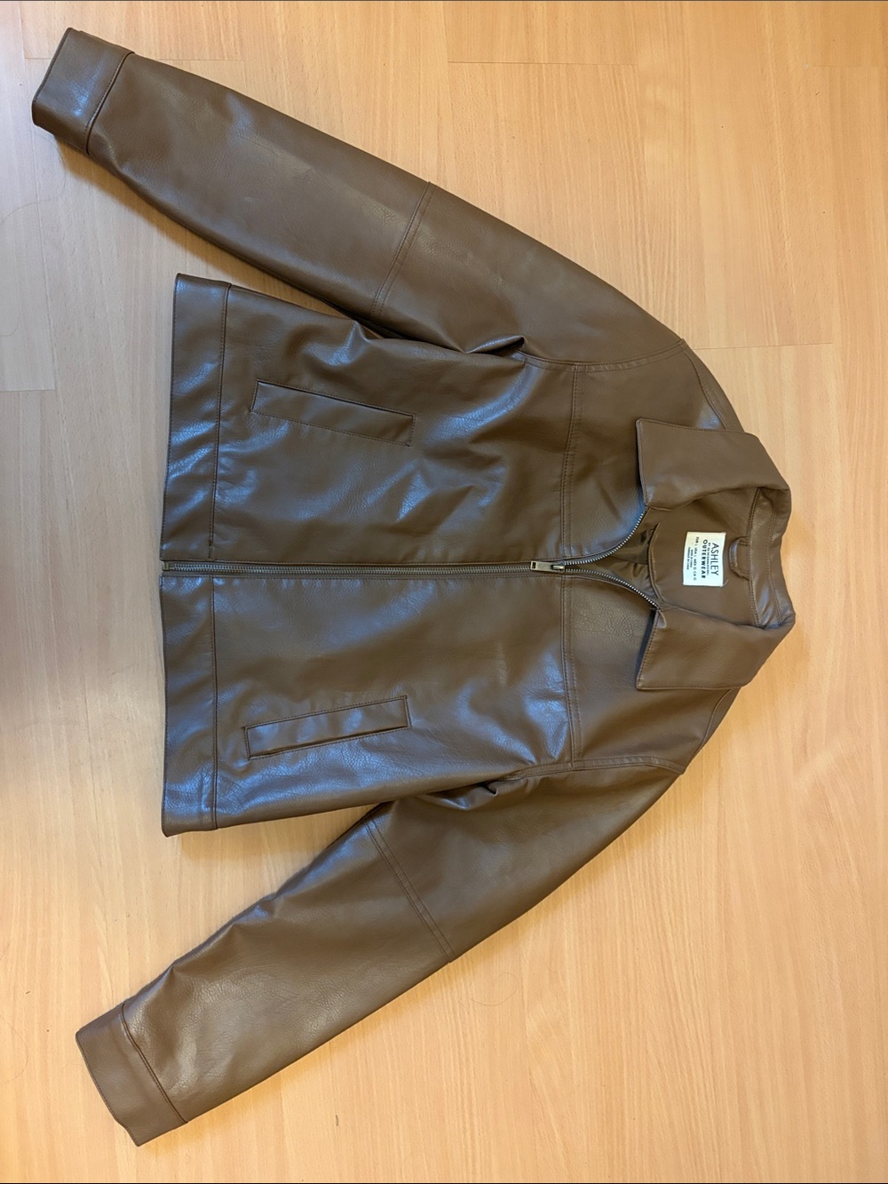 Ashley By 26 International Women's Brown Faux Leather Zip Jacket